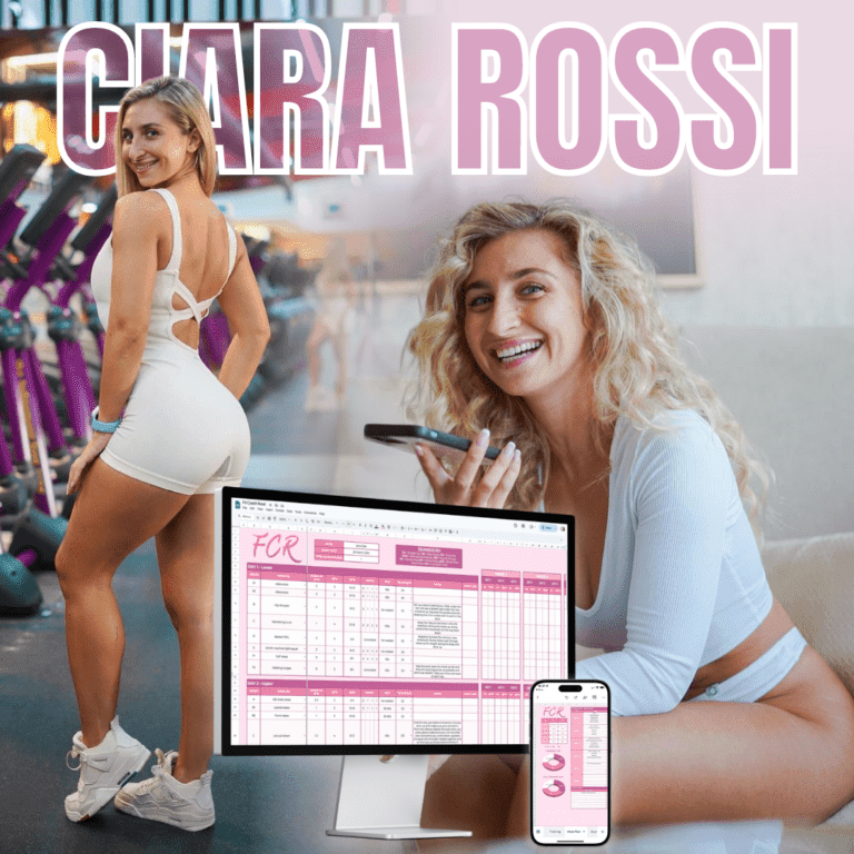 Chiara Rossi smiling with fitness tracking dashboards