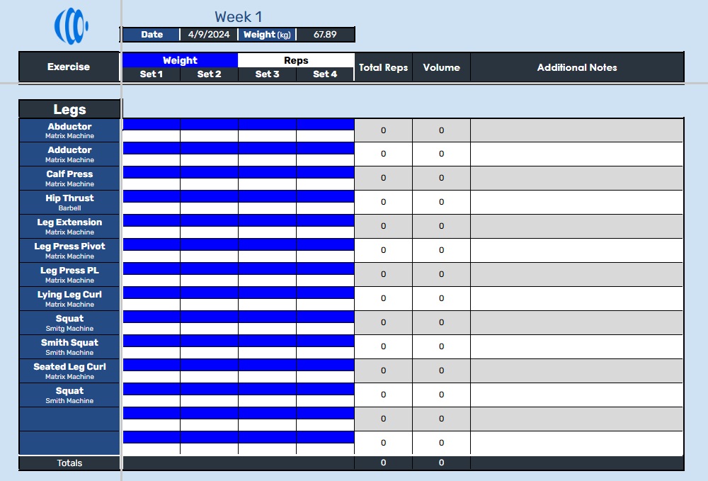 Weekly Nutrition and Fitness Targets Table